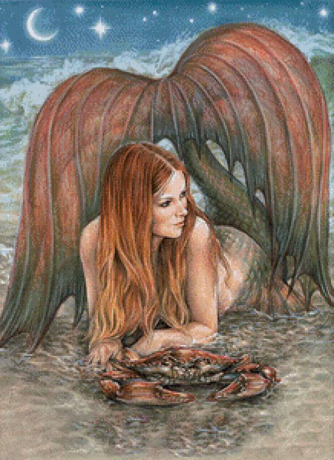 русалка и краб - море, краб, русалка, берег, волна, песок - предпросмотр