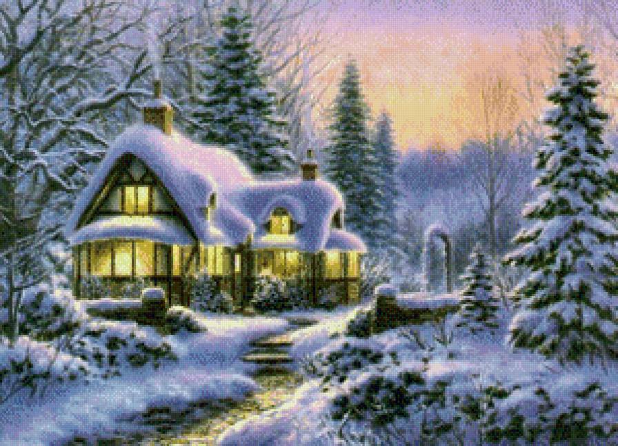 сказочный зимний домик - дом, праздник, лес, рождество, домик, новый год, снег, природа, зима - предпросмотр