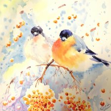Схема вышивки «снегири на калине акварель»