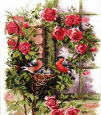 Схема вышивки «снегири на розе»