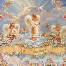 Схема вышивки «три ангелочк с птичками и цветами»