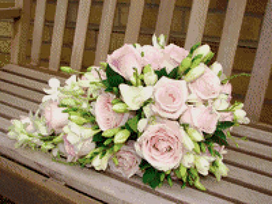 букет роз на скамье - цветы, букет, розы - предпросмотр