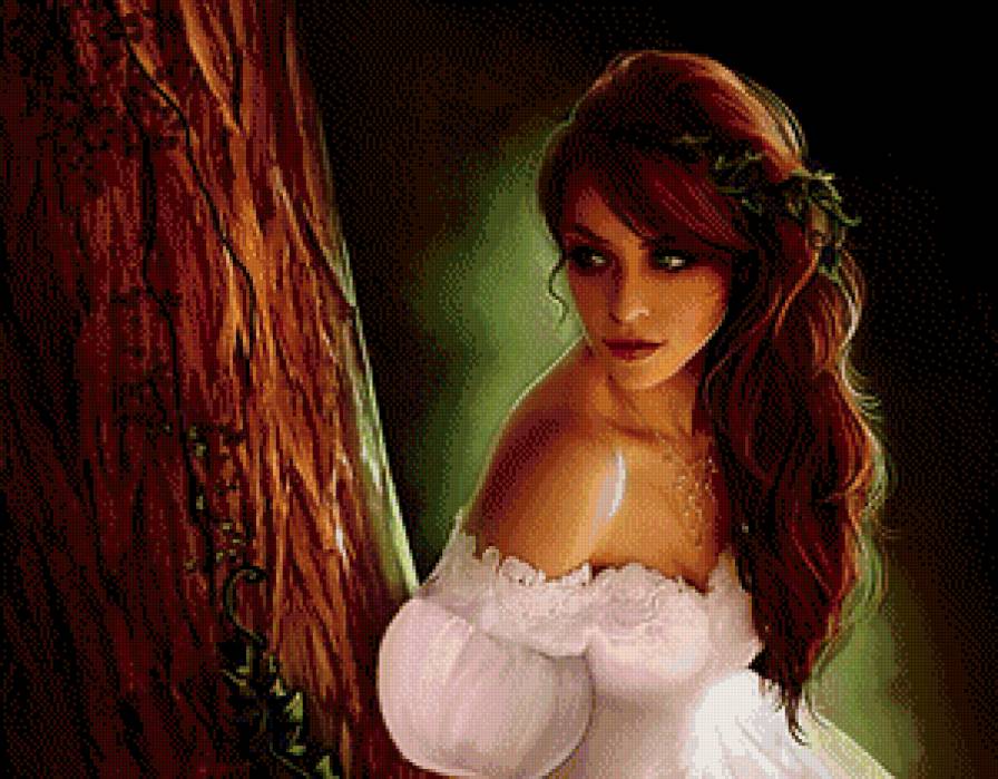 Девушка у дерева - девушка, красавица, фэнтези - предпросмотр