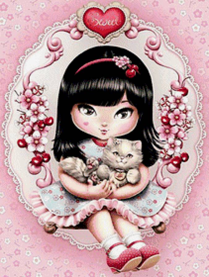 Девочка с котенком - девочка, животные, детское, дети, котенок, картинка - предпросмотр