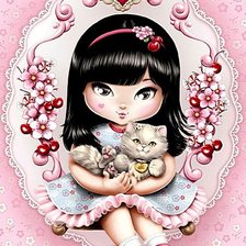 Схема вышивки «Девочка с котенком»