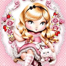 Схема вышивки «Девочка с котенком»