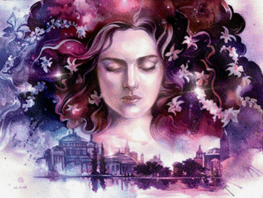 Фиолет - пейзаж, девушка - предпросмотр