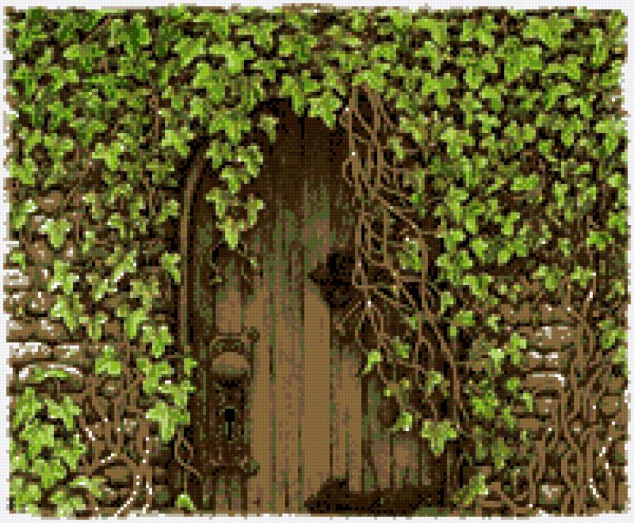 Тайная дверь - тайна, дверь, замок, ветки, плющ, заросли - предпросмотр