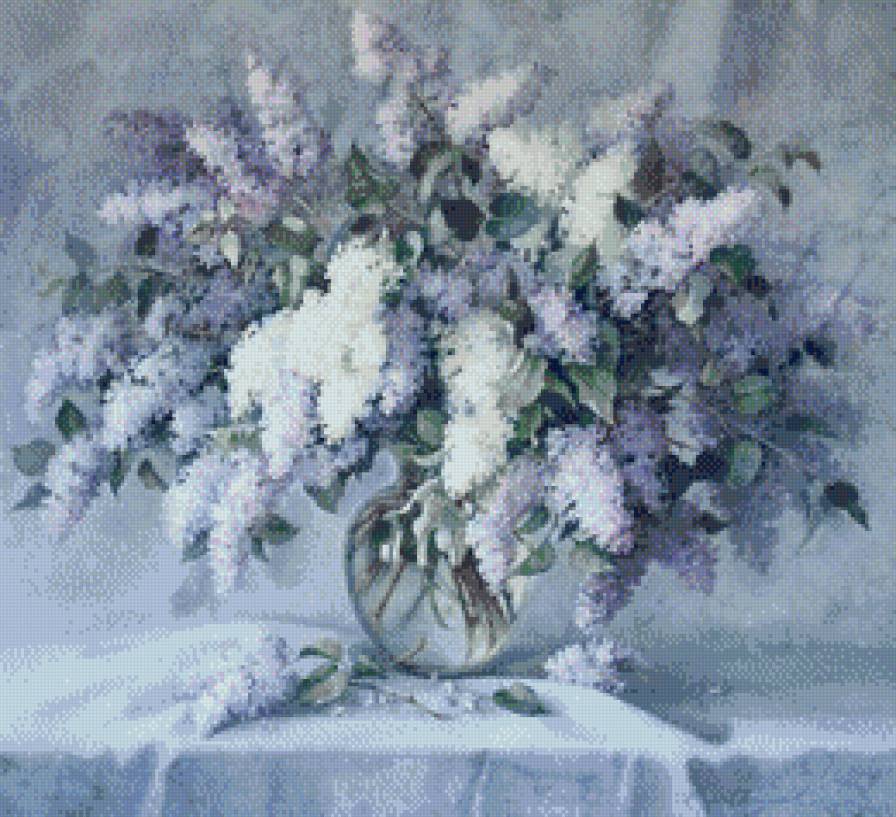 Сиреневый букет - натюрморт, букет, пастель, сирень - предпросмотр