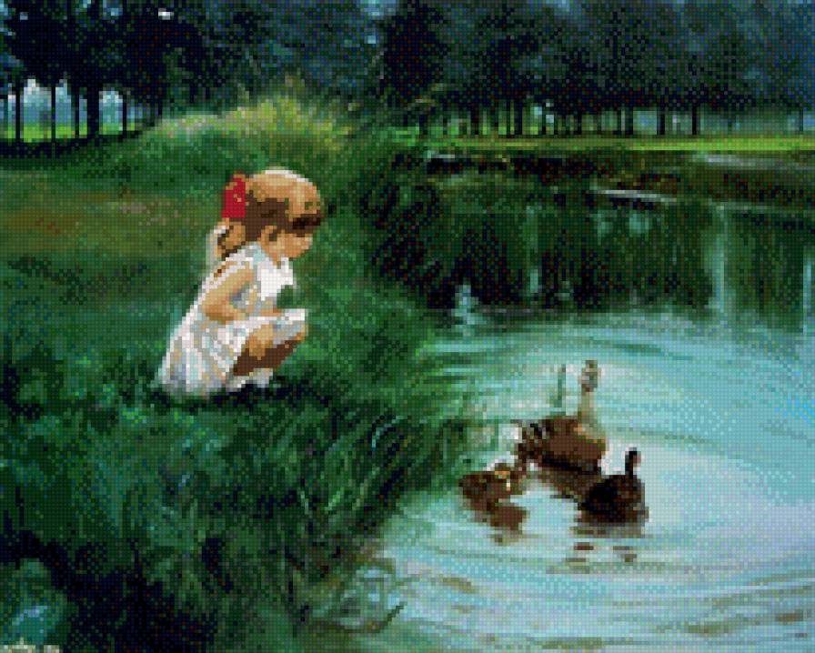 девочка у пруда - предпросмотр