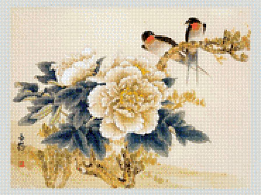 цветы,живопись - китайский стиль - предпросмотр