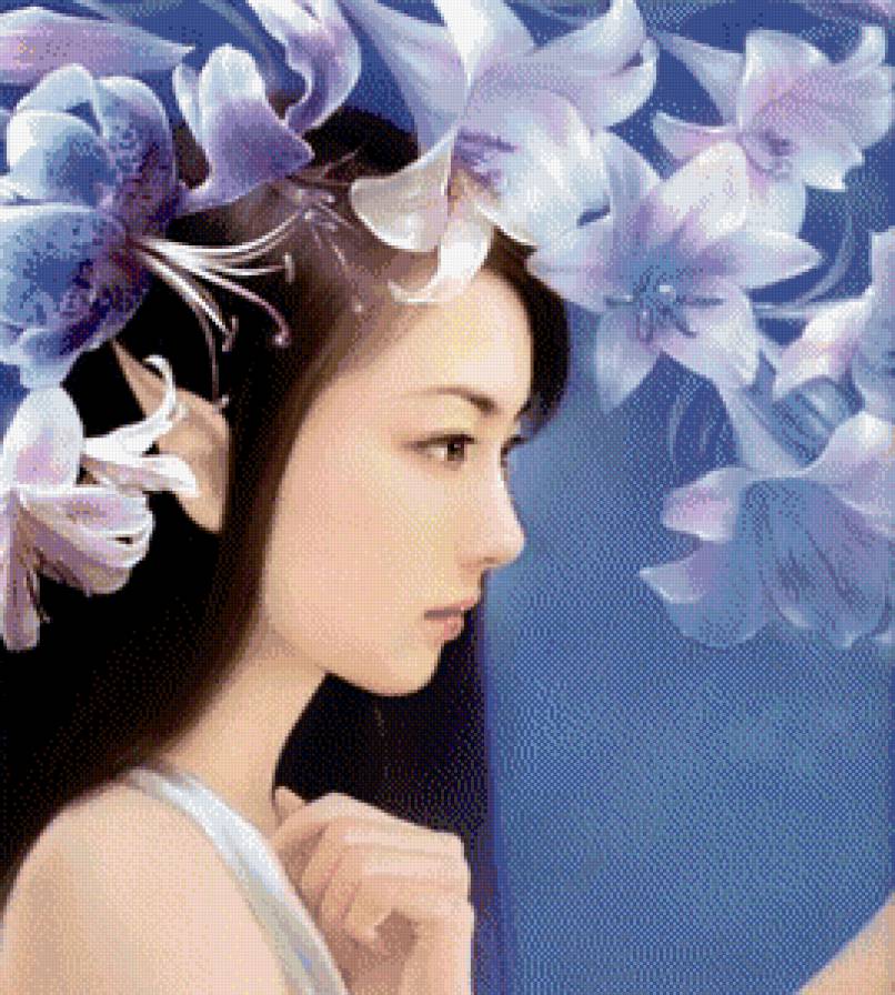 Девушка в цветах - красавица, девушка, азия, фэнтези, восток - предпросмотр