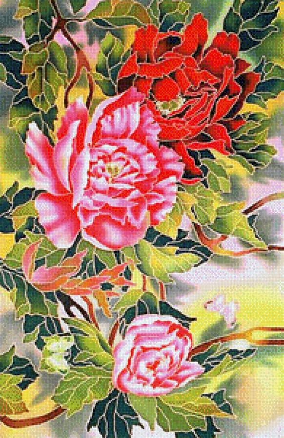 Витраж *ПИОНЫ* - пионы, цветы, живопись, витражи - предпросмотр