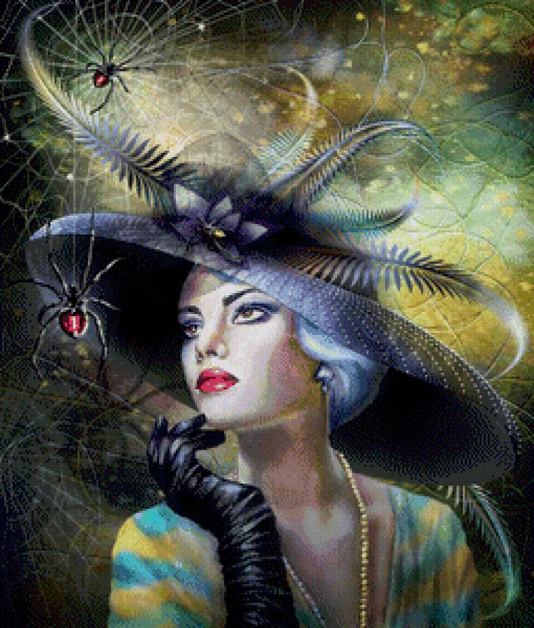 женский образ - девушка, женщина, паутина.шляпа, паук, живопись - предпросмотр