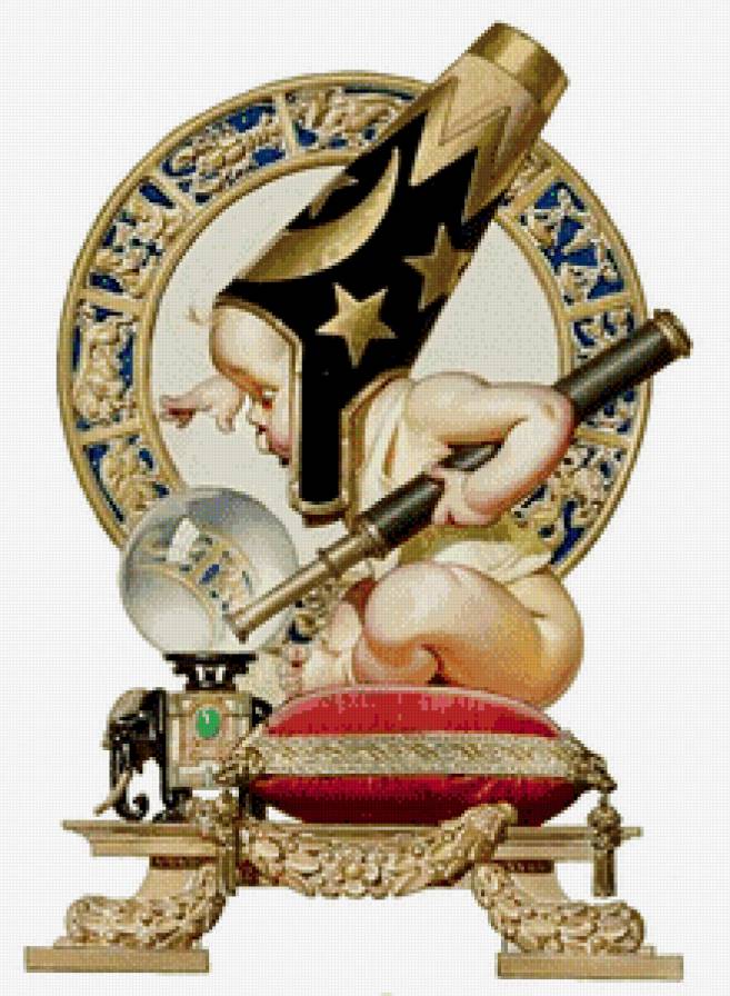 маленький астролог - ребенок, слон, малыш, зодиак, шар, труба, шляпа, подушка, детское - предпросмотр