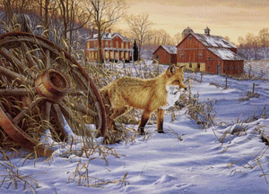 лиса - колесо, зима, лиса - предпросмотр