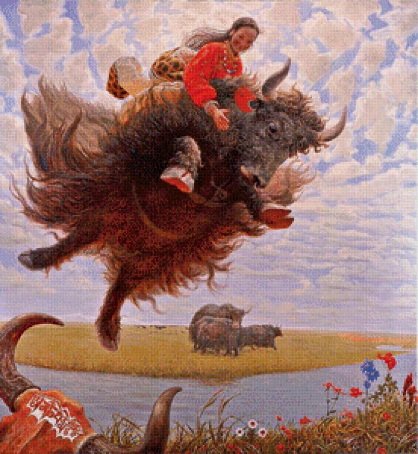 Летающий Тибет (Ван Игуан) 2 - небо, девушка, тибет, полет, тур, река - предпросмотр