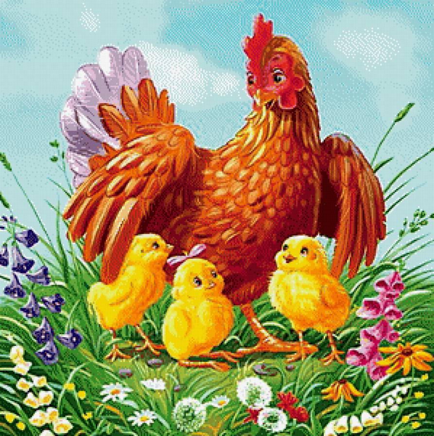 Курочка с цыплятами - птенцы, птицы, курица, цыплята - предпросмотр