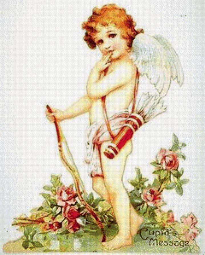 Купидон - романтика, купидон, амур, винтаж, открыта - предпросмотр
