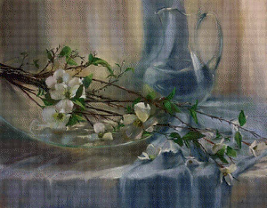 Натюрморт в нежных тонах - кувшин, цветы, натюрморт - предпросмотр