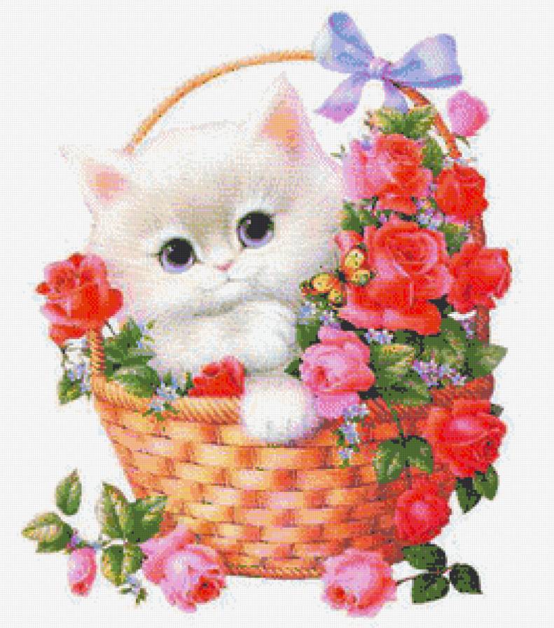 подарок - котенок, розы, цветы - предпросмотр