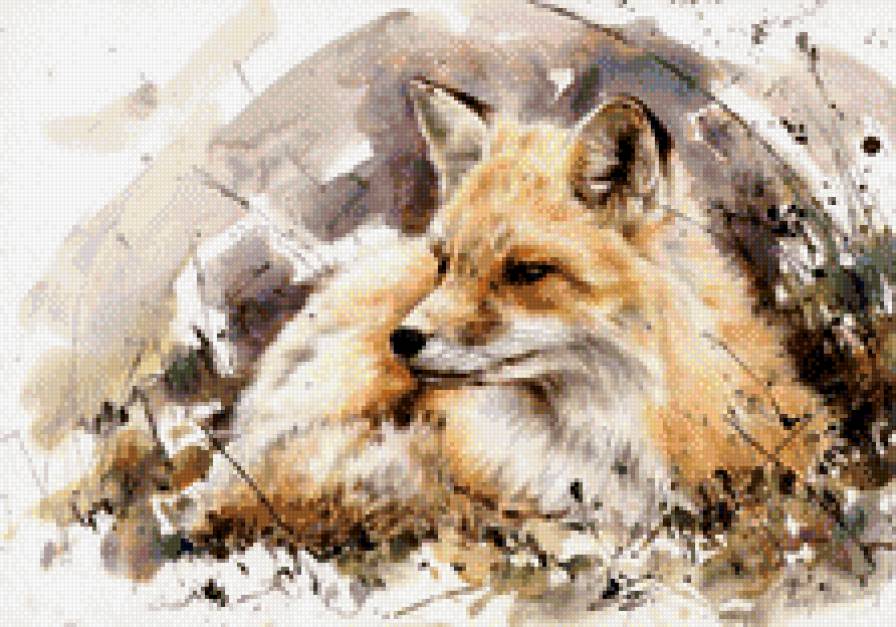 лиса акварель - животные, рисунки - предпросмотр