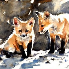 Схема вышивки «лисята акварель»