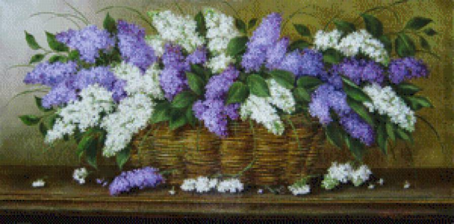сирень в корзине - картина, натюрморт, цветы, картины - предпросмотр