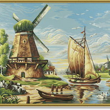 Схема вышивки «Пейзаж с мельницей»