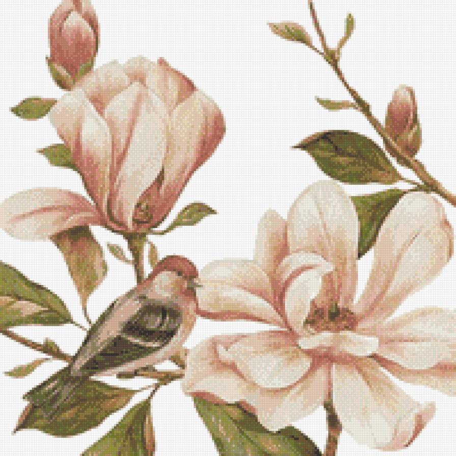 цветы и птица - птица, цветы - предпросмотр