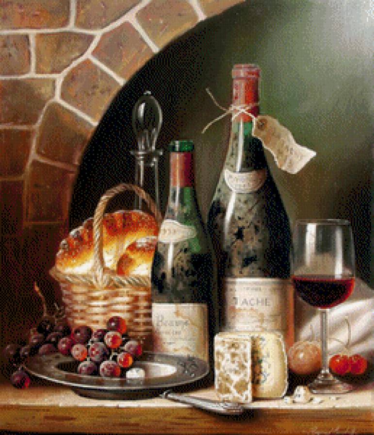 Винтажный натюрморт - виноград, натюрморт, вино - предпросмотр