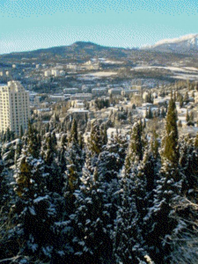 Ялта в снегу - горы, снег, пейзаж, дома - предпросмотр