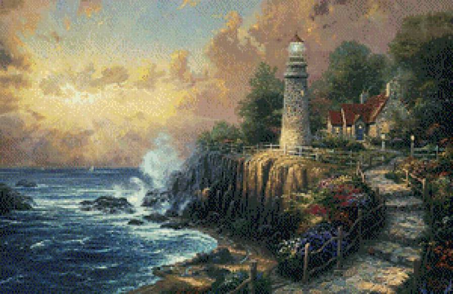 джуди гибсон 24 дорога к маяку - маяк, джуди гибсон, море, картина, волны, пейзаж, берег - предпросмотр