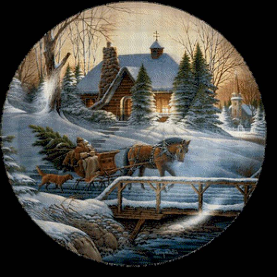 джуди гибсон 36 в кругу - лес, пейзаж, река, картина, мостик, зима, джуди гибсон, снег - предпросмотр