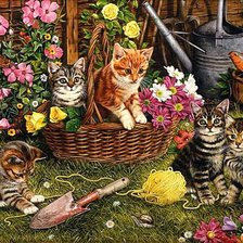 Схема вышивки «Котята в саду»