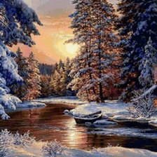 Схема вышивки «домик у реки»