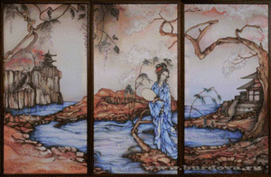 триптих-весна востока - триптих, пейзаж, картины, картина - предпросмотр