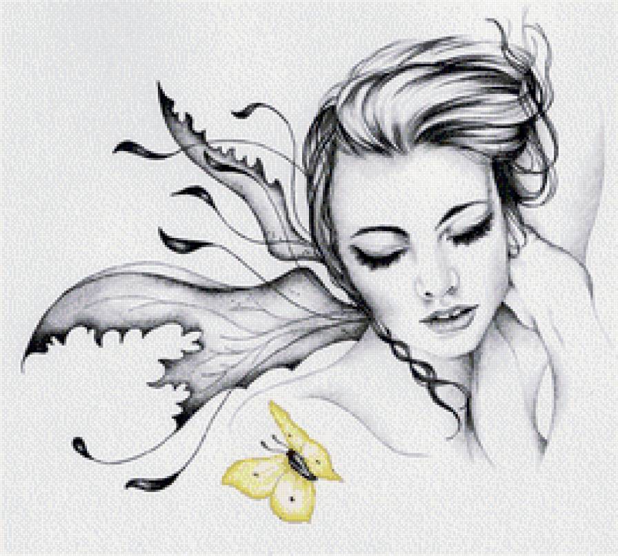 Девушка - фэнтези, монохром, девушка, красавица - предпросмотр