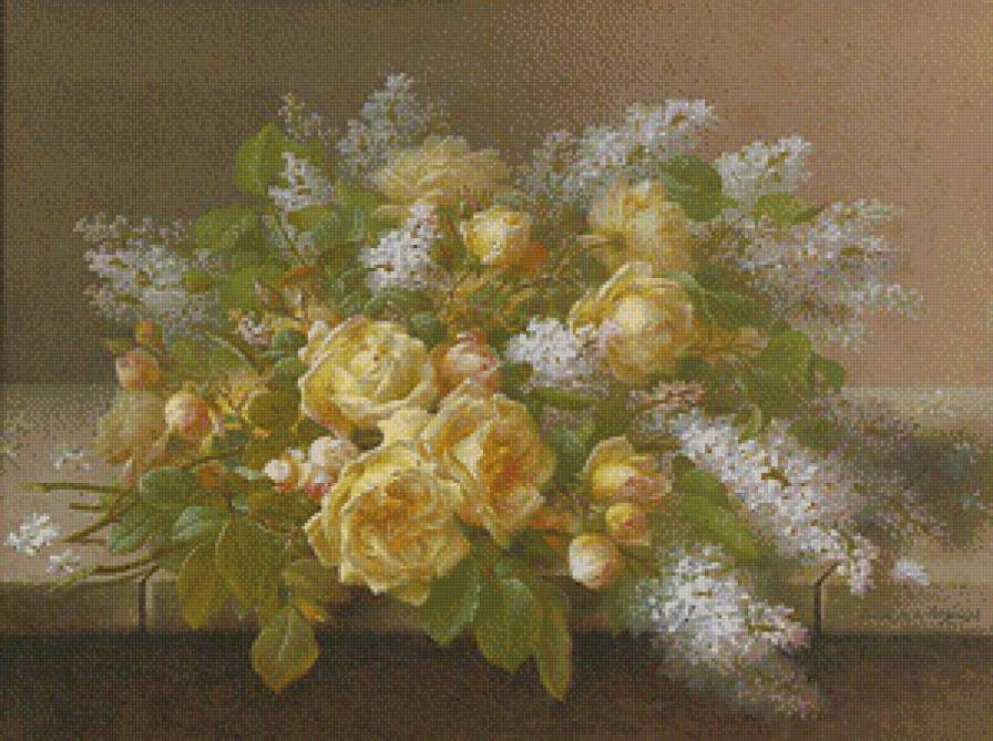 букет розы и сирень - букет, розы, сирень, природа, картина, цветы - предпросмотр