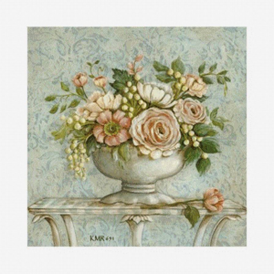 ваза с цветами - розы, натюрморт, ваза, картина, природа, цветы - предпросмотр