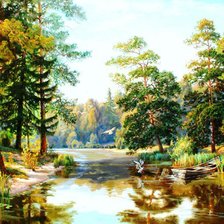 Схема вышивки «лесное озеро»