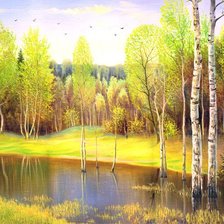 Схема вышивки «лесное озеро»