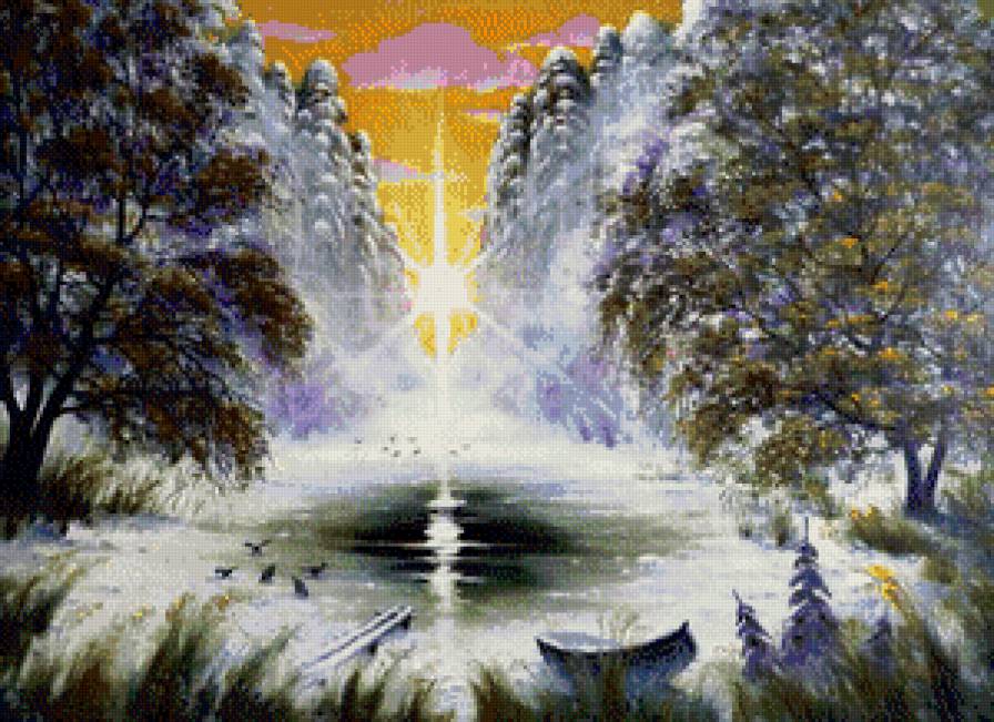 лесное озеро - озеро, пейзаж, лес, природа, зима - предпросмотр