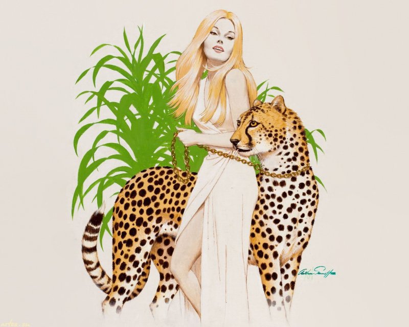 девушка с леопардом - женщина, кошки, девушка, хищники - оригинал