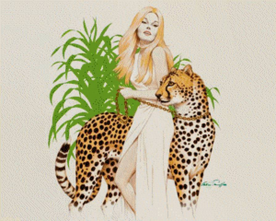 девушка с леопардом - кошки, хищники, девушка, женщина - предпросмотр