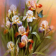 Схема вышивки «ирисы и бабочка»