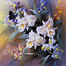 Схема вышивки «нарциссы и бабочка»