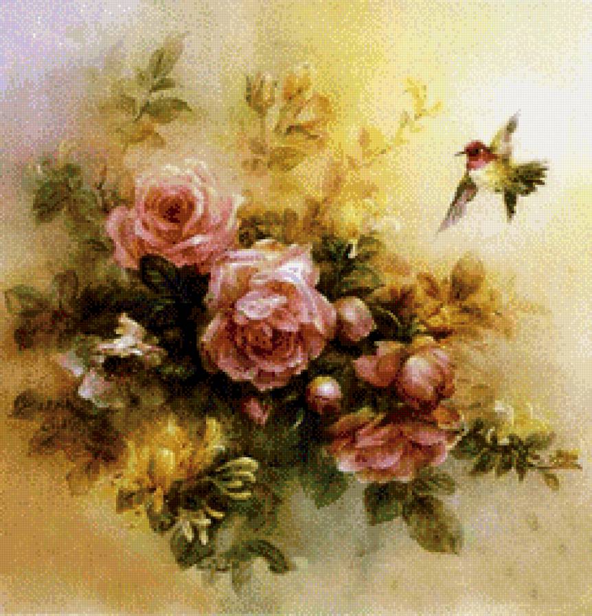 розы - красота, цветы, птицы, розы - предпросмотр