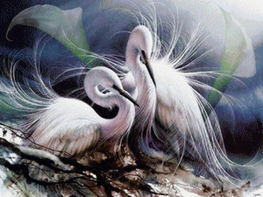 журавли - птицы, цветы, журавли, природа - предпросмотр