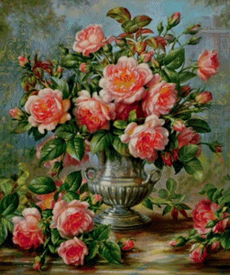 букет - картина, роза, ваза, цветы, живопись - предпросмотр